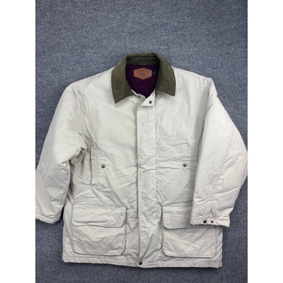 VNTG Woolrich Insulated Work Barn Coat Men's XL Beige Fleece Lined Zip Up USA